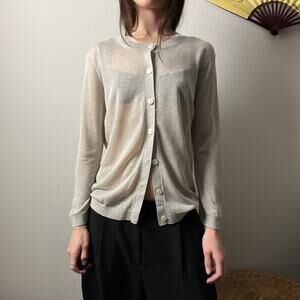 90s vintage sand brown semi sheer minimalist button cardigan sweater by loft